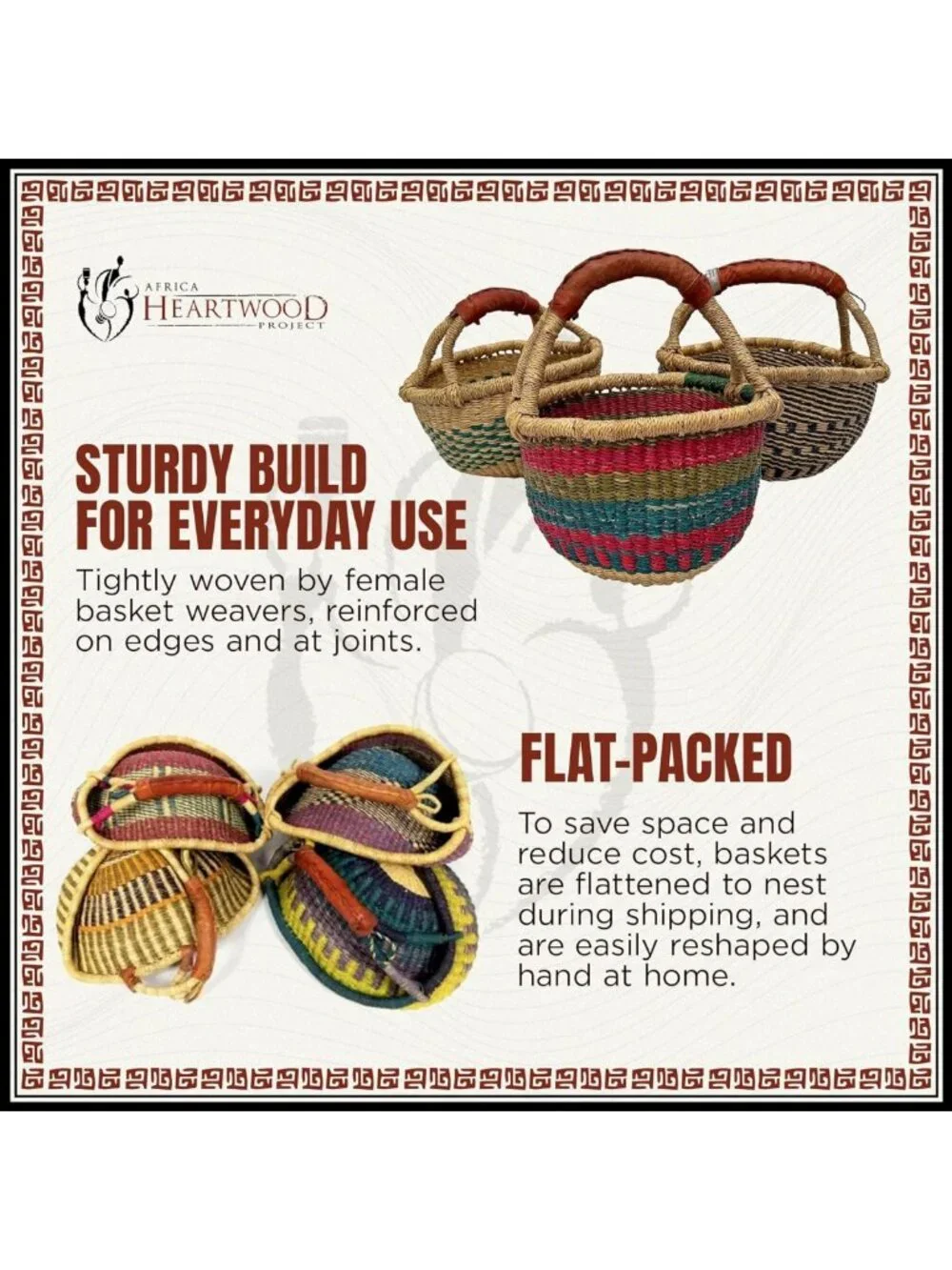 Handmade Colorful African Basket with Leather Handles - 10